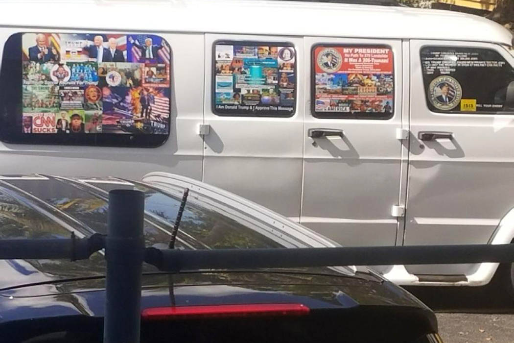A van with windows covered with an assortment of stickers in Well, Fla. on Nov. 1, 2017. Federal authorities took Cesar Sayoc into custody on Friday, Oct. 26, 2018, and confiscated his van, which ...