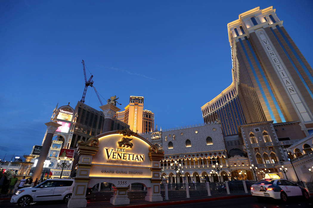 The Venetian, right, and Palazzo on the Strip in Las Vegas Wednesday, Oct. 3, 2018. K.M. Cannon Las Vegas Review-Journal @KMCannonPhoto