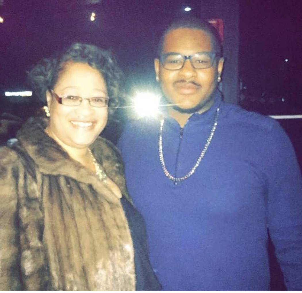 Judy Bowe (left) and her son Julius Bowe. Judy was six months pregnant with Julius when she fainted during the "Fan Man" crash at Caesars Palace. (Courtesy of Judy Bowe)