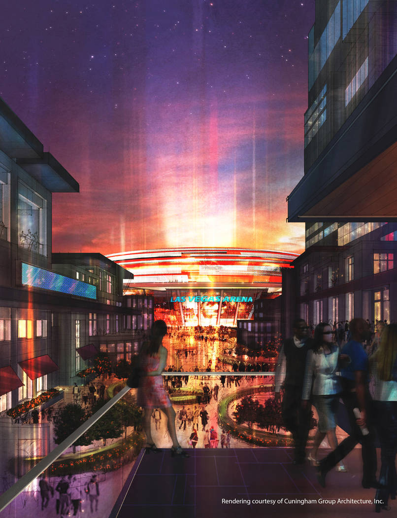 This rendering, released in December 2013, depicts the arena and hotel project that ex-NBA player Jackie Robinson set out to build on the Las Vegas Strip. The project has not been built. (Cunningh ...