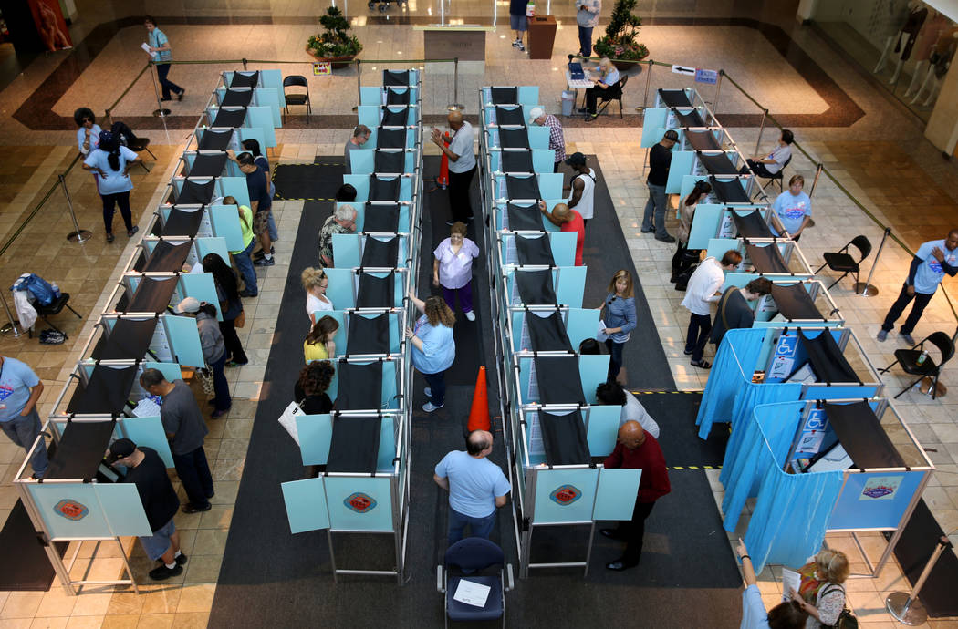 Early voters cast their ballots at Galleria at Sunset in Henderson Thursday, Nov. 1, 2018. The final day of early voting is Friday. Election day is Tuesday, Nov. 6. K.M. Cannon Las Vegas Review-Jo ...