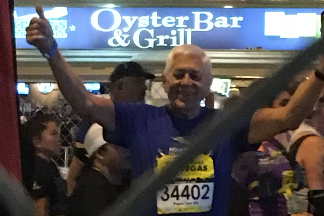 Lee Miksch celebrates after the Rock 'n' Roll Half Marathon in Las Vegas in 2016. (Photo by Pat Miksch)