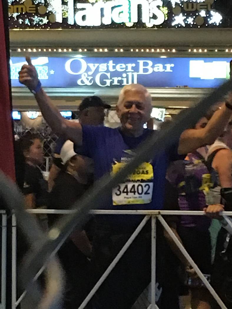 Lee Miksch celebrates after the Rock 'n' Roll Half Marathon in Las Vegas in 2016. (Photo by Pat Miksch)