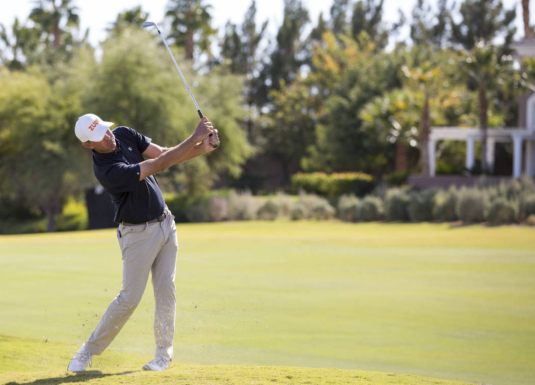 Lucas Glover hits from the fairway on the seventh hole during the third round of the Shriners Hospitals for Children Open tournament at TPC at Summerlin in Las Vegas on Saturday, Nov. 3, 2018. Ric ...