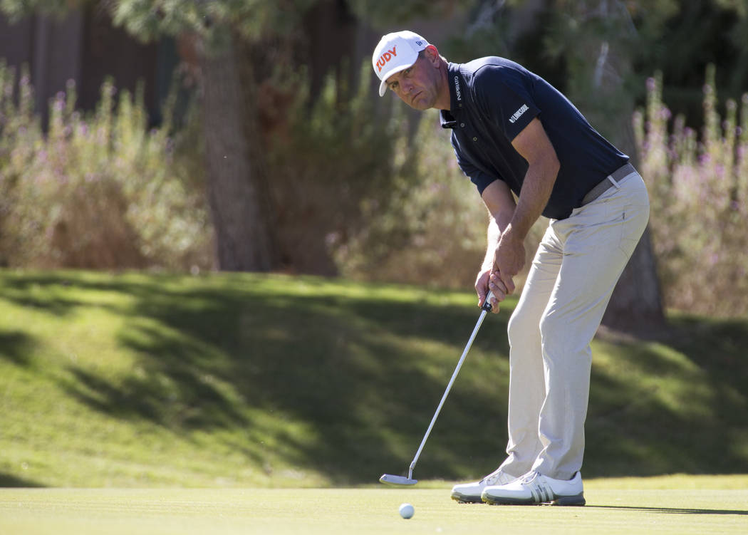 Lucas Glover putts on the seventh green during the third round of the Shriners Hospitals for Children Open tournament at TPC at Summerlin in Las Vegas on Saturday, Nov. 3, 2018. Richard Brian Las ...