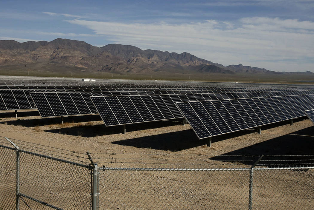 Copper Mountain Solar ll power plant is seen in El Dorado Valley on Thursday, May 31, 2018, in Boulder City. NV Energy has plans to add six new solar projects in Nevada. (Bizuayehu Tesfaye/Las Veg ...
