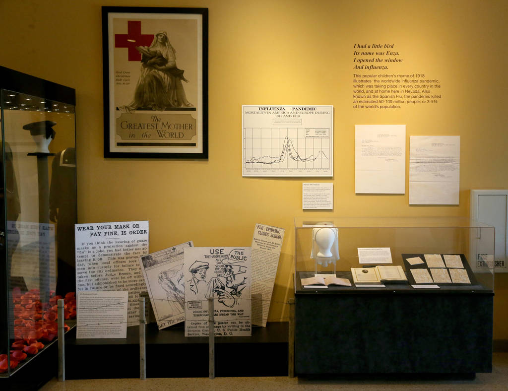 A section dedicated to the 1918 worldwide flue pandemic is part of the new World War I exhibit at the Nevada State Museum at the Las Vegas Springs Preserve Tuesday, Oct. 30, 2018. K.M. Cannon Las ...