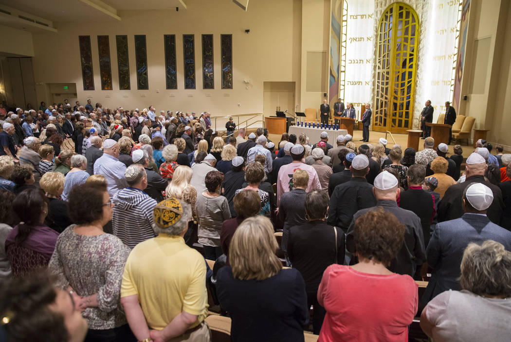 Temple Beth Sholom in Las Vegas was packed during a vigil on Thursday, November 1, 2018, for the 11 people killed at the Tree of Life synagogue in Pittsburgh, Pa., on Saturday. Benjamin Hager Las ...