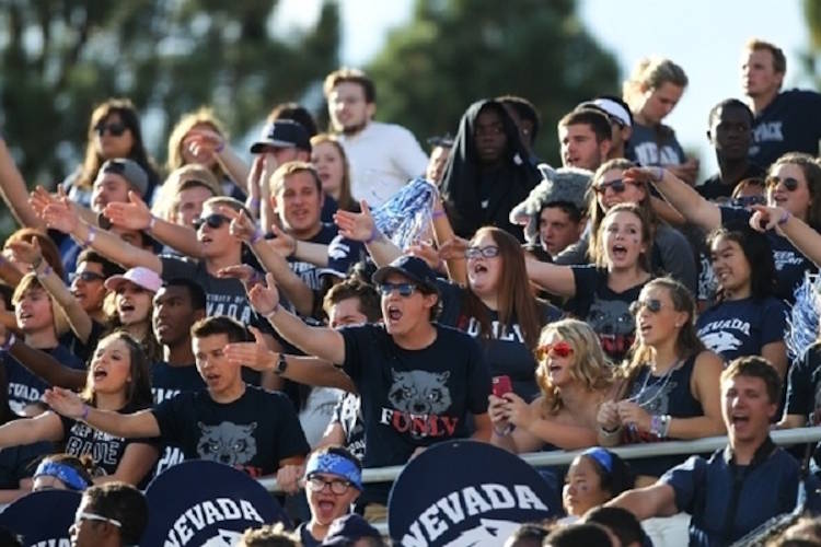 UNR football fans cheer as their team plays UNLV at Mackay Stadium in Reno, Nev. on Saturday, Oct. 3, 2015. (Chase Stevens/Las Vegas Review-Journal)