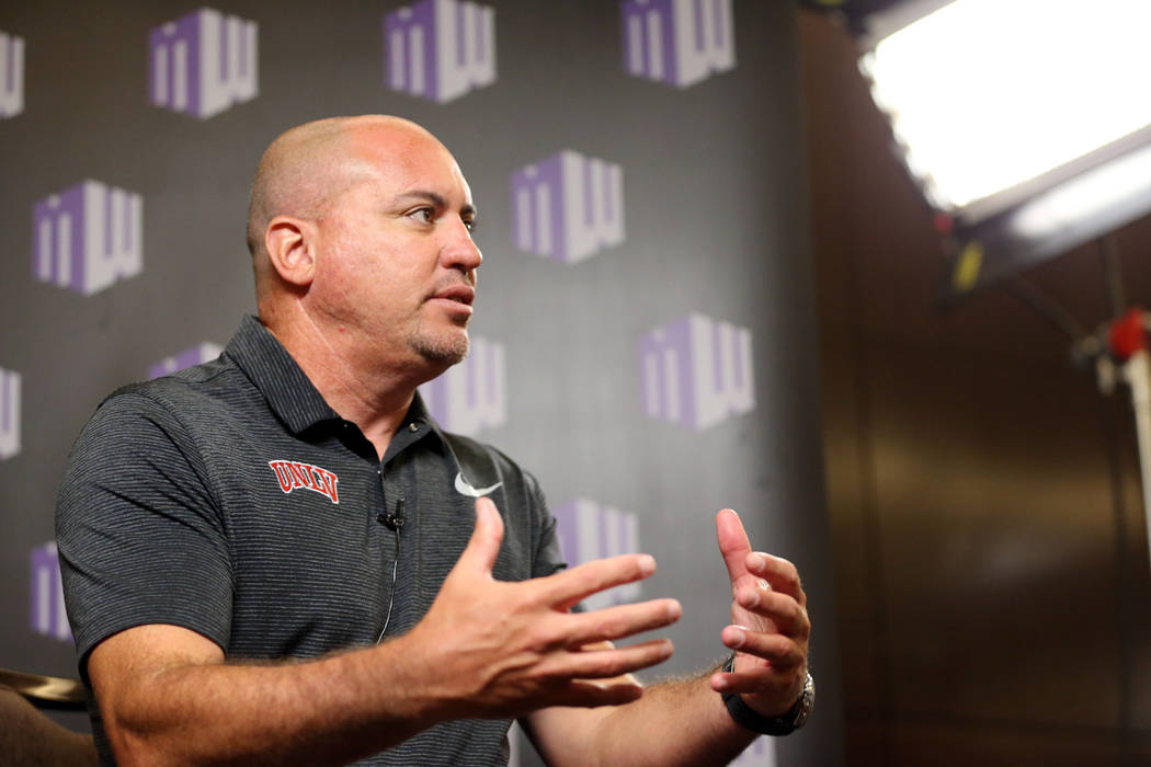 UNLV's head coach Tony Sanchez during the Mountain West Conference football media day at the Cosmopolitan hotel-casino in Las Vegas, Wednesday, July 25, 2018. Erik Verduzco Las Vegas Review-Journa ...