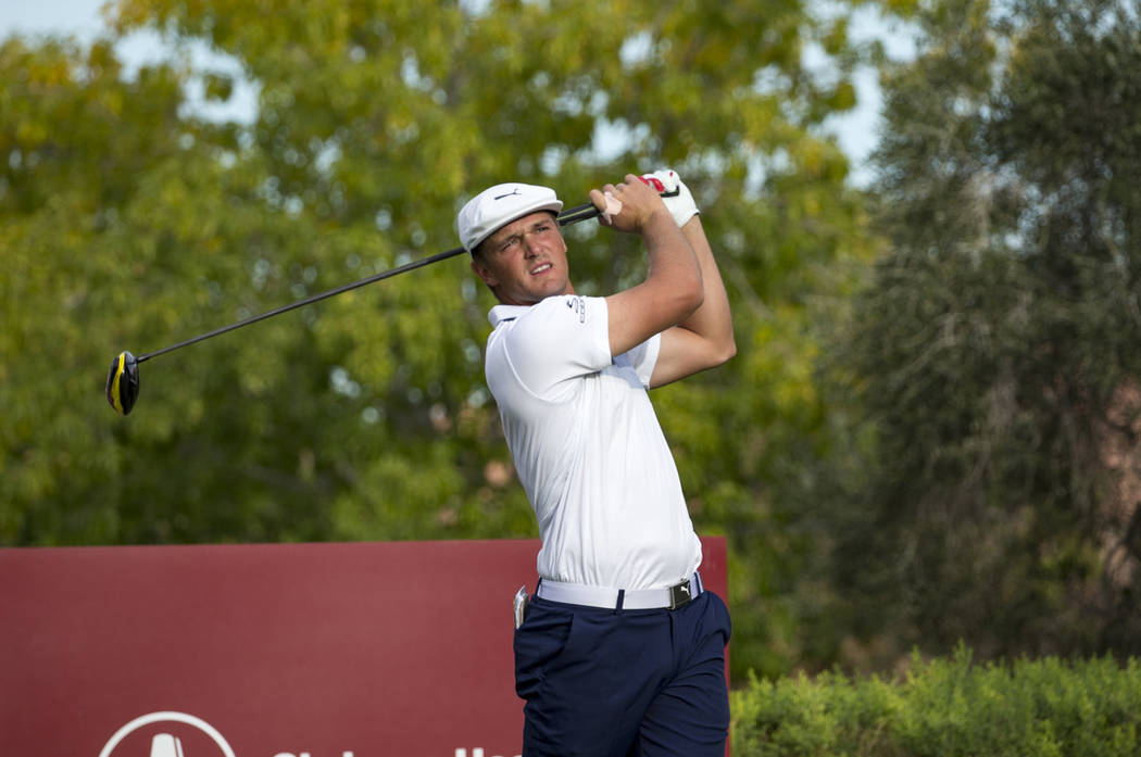 American golfer Bryson DeChambeau tees off from the 16th box during the final round of the Shriners Hospitals for Children Open at TPC at Summerlin in Las Vegas on Sunday, Nov. 4, 2018. Richard Br ...