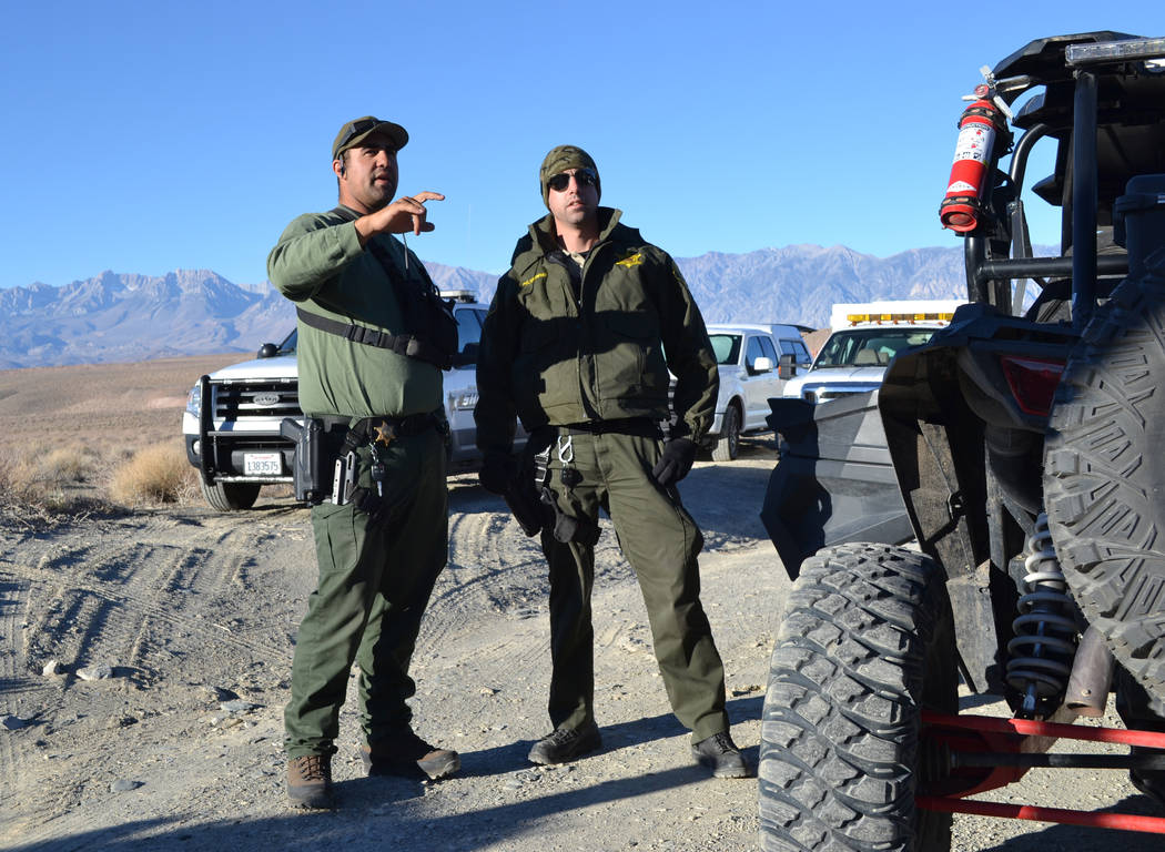John Pelichowski (l) and his brother Jason Pelichowski (r), both with the Mono County Sheriff's Office, preparing to search for Karlie Guse on November 3, 2018