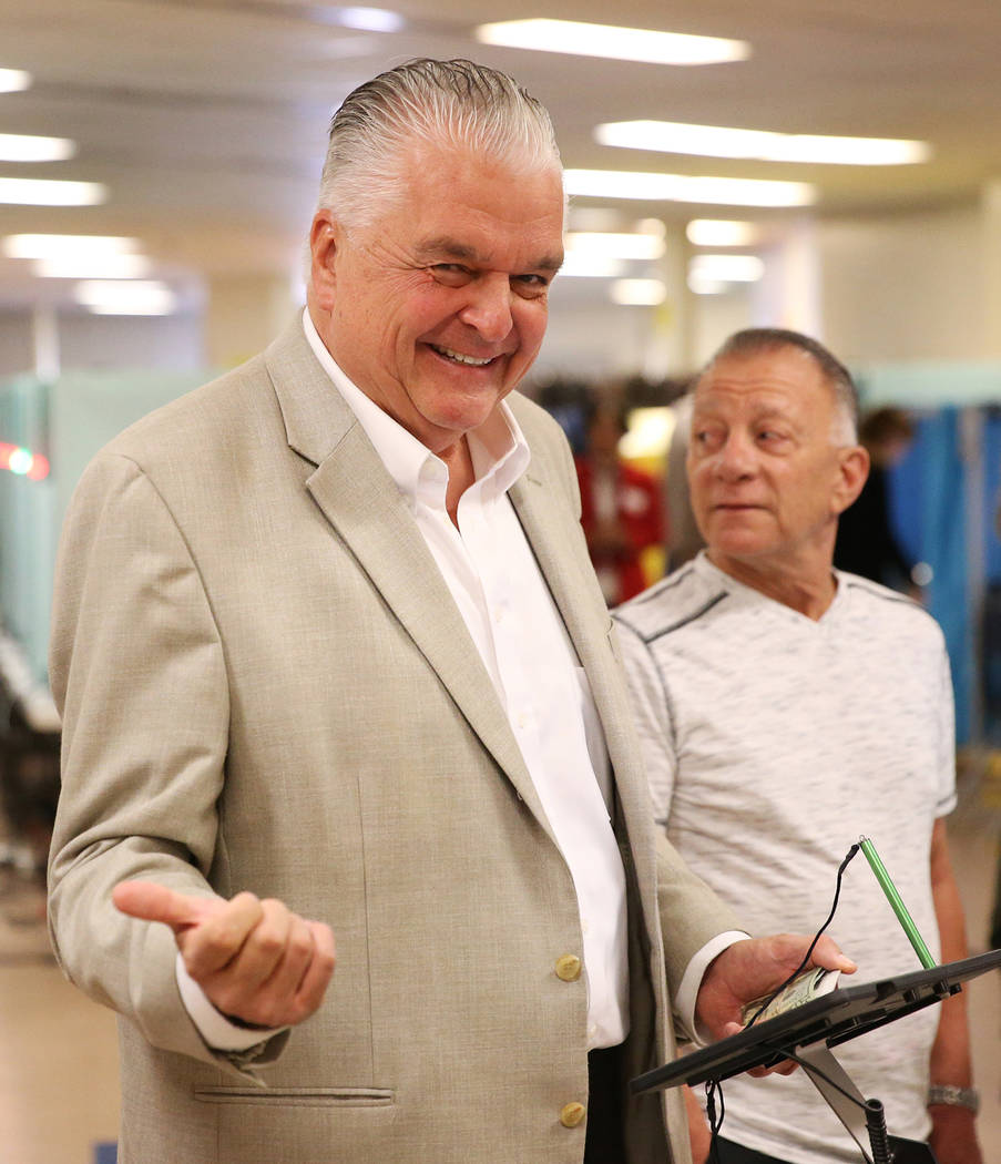 Steve Sisolak, Democratic candidate for Nevada governor, waits to be processed to vote at Kenny Guinn Middle School in Las Vegas, Tuesday, Nov. 6, 2018. Erik Verduzco Las Vegas Review-Journal @Eri ...