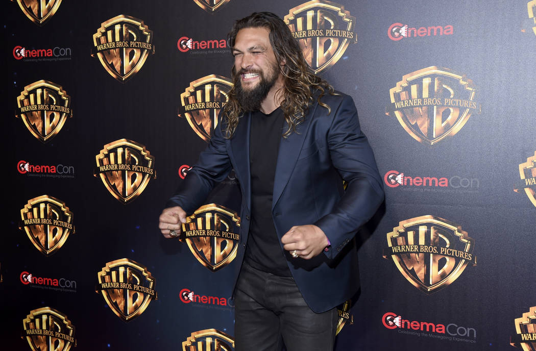 Jason Momoa, a cast member in the upcoming film "Aquaman," arrives at the Warner Bros. presentation at CinemaCon 2018, the official convention of the National Association of Theatre Owne ...