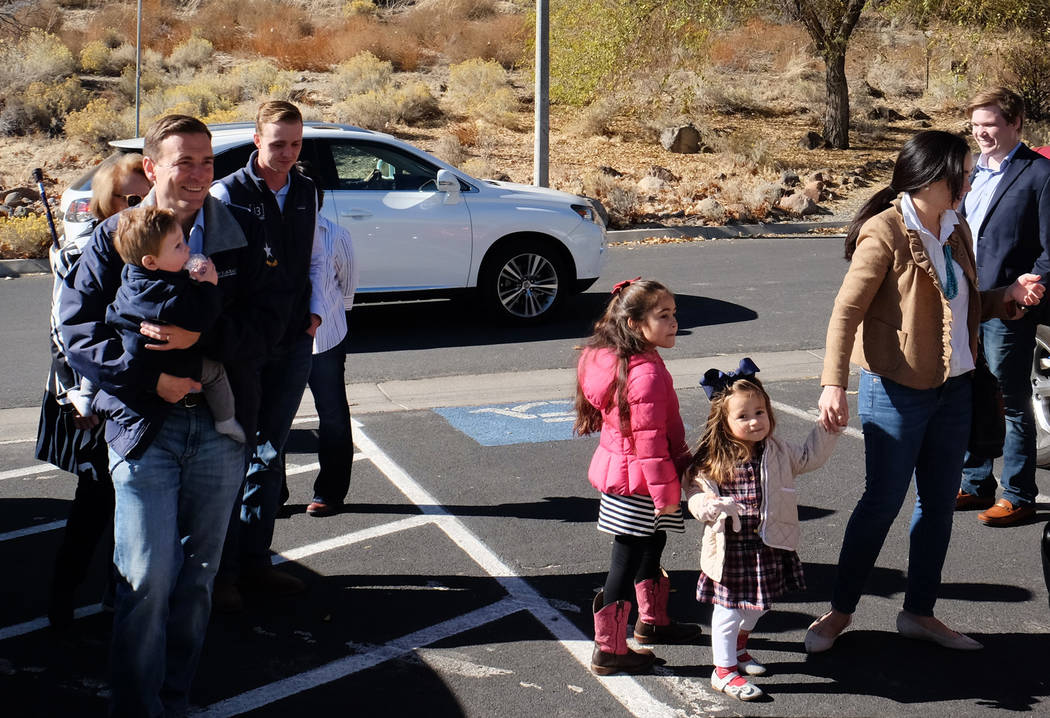 Adam Laxalt, Republican candidate for Nevada governor, arrives to vote with his family on Election Day 2018 at Bartley Ranch Regional Park in Reno. (Bill Dentzer/Las Vegas Review-Journal)