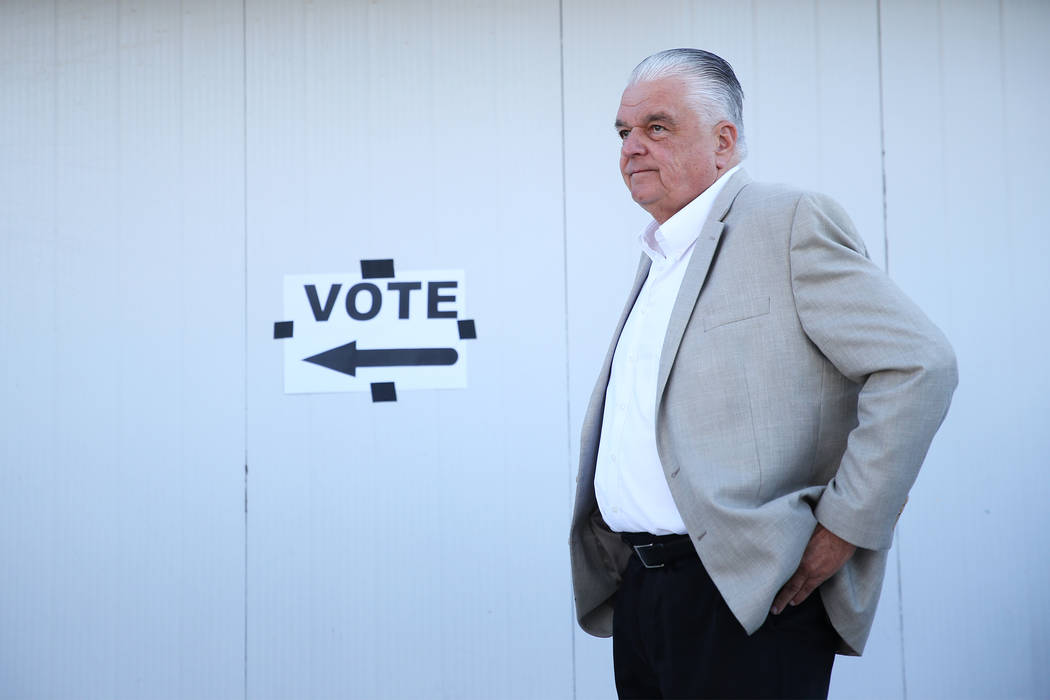 Steve Sisolak, Democratic candidate for Nevada governor, waits in line to cast his vote at a polling station at Kenny Guinn Middle School in Las Vegas, Tuesday, Nov. 6, 2018. Erik Verduzco Las Veg ...