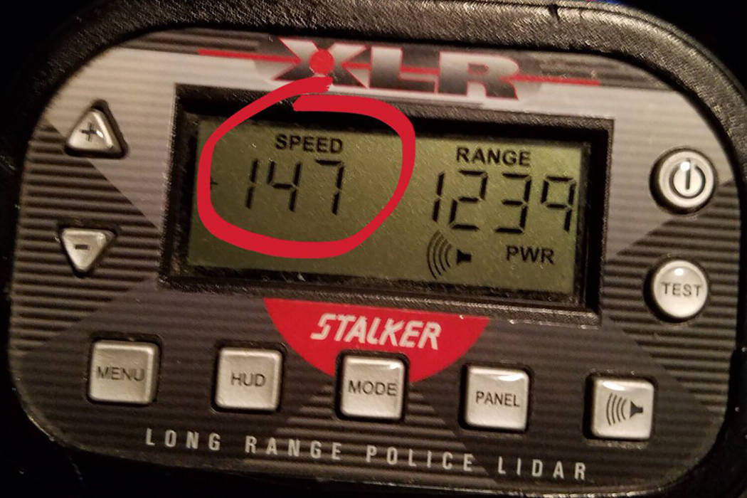 A trooper pulled over a driver going 147 mph on northbound Interstate 15 near Jean. (Nevada Highway Patrol/Twitter)