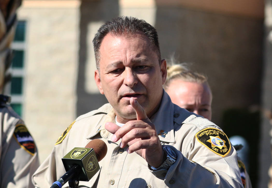 Capt. Laz Chavez, who oversees the Metropolitan Police Department’s downtown area command, speaks during a press conference on Wednesday Nov. 7, 2018, in Las Vegas. Chavez announced that police ...