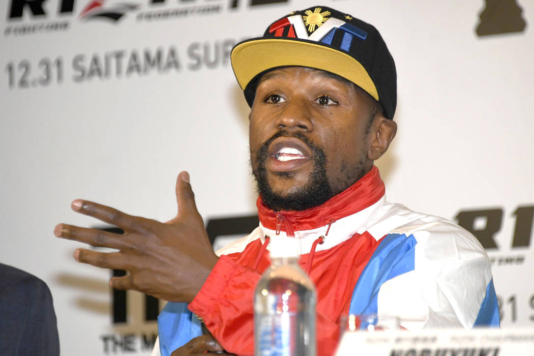 Floyd Mayweather of the U.S. speaks during a press conference in Tokyo, Monday, Nov. 5, 2018. Mayweather said he has signed to fight Japanese kickboxer Tenshin Nasukawa for a bout promoted by Japa ...