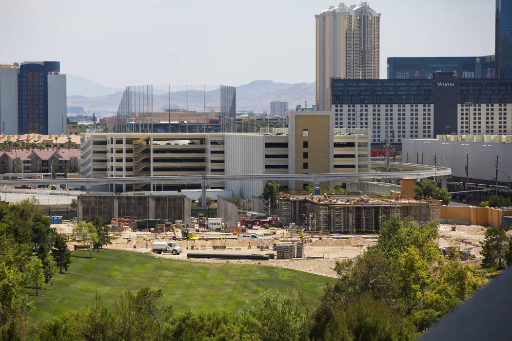 Construction goes on as part of the Paradise Park and convention center expansion at Wynn Las Vegas on Wednesday, June 13, 2018. The convention facility is slated to be 400,000-square-feet. Chase ...