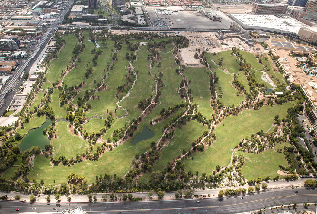 Aerial photo of Wynn Las Vegas and construction of the new golf course on Wed., August 22, 2018, in Las Vegas. Benjamin Hager Las Vegas Review-Journal