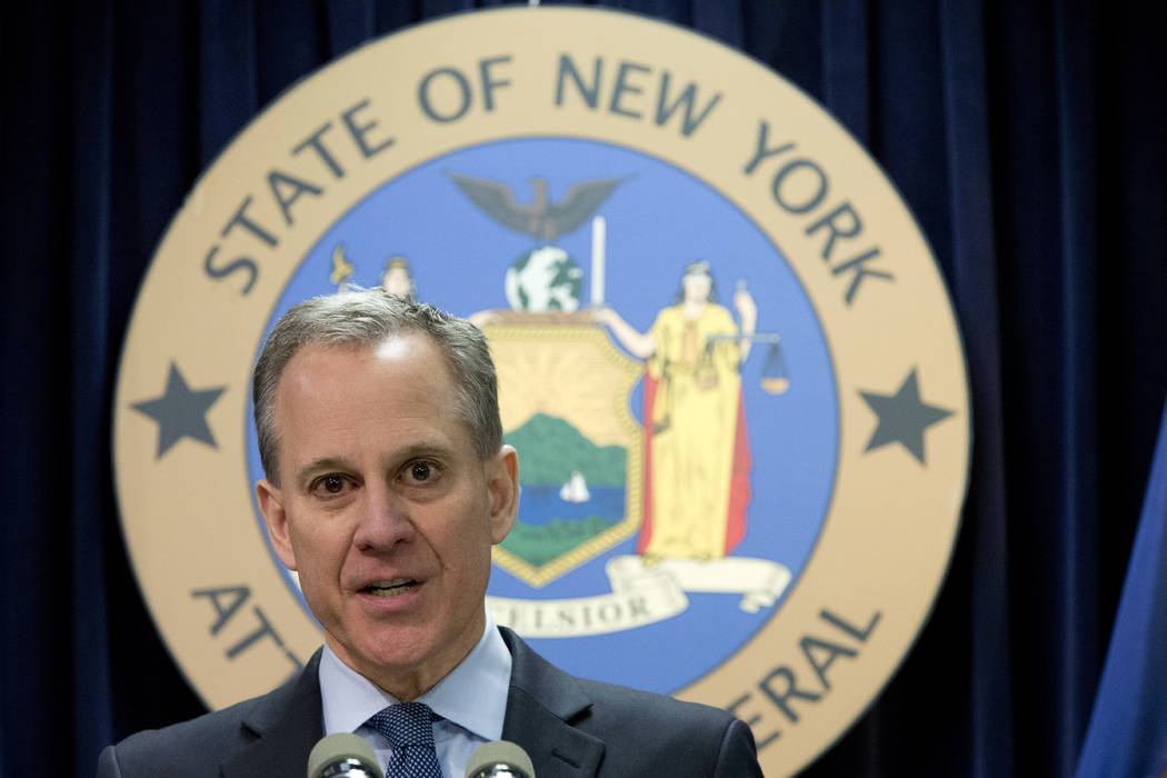 Then-New York Attorney General Eric T. Schneiderman speaks during a news conference in New York, Feb. 11, 2016. The prosecutor appointed to investigate allegations that the former attorney general ...