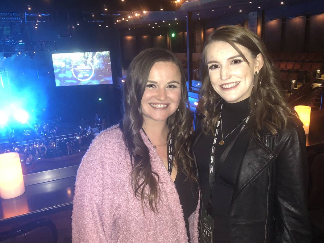 Kelsey Kryger, left and Taylor Hansbrough made the trip from their hometown of Orlando, Fla. to the Imagine Dragons "Origins" pop-up show at the Chelsea at the Cosmopolitan of Las Vegas on Wednesd ...