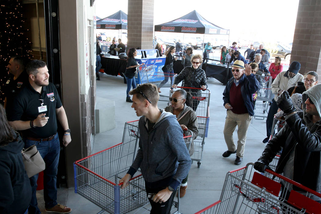 Bradley Balfour welcomes the first customers at the grand opening of Costco near the intersection of St. Rose Parkway and Amigo Street in Henderson Thursday, Nov. 8, 2018. K.M. Cannon Las Vegas Re ...