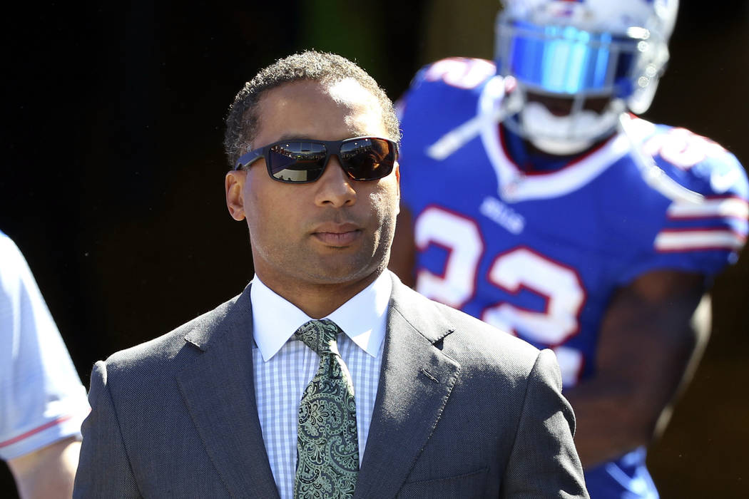 In this Sept. 25, 2016, file photo, Buffalo Bills general manager Doug Whaley walks to the field before an NFL football game against the Arizona Cardinals on in Orchard Park, N.Y. (AP Photo/Bill W ...
