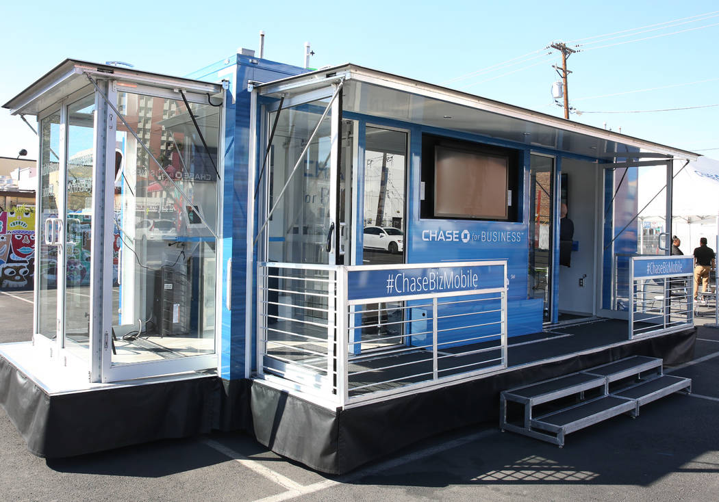 The Chase for Business BizMobile, a 27-foot advice center on wheels, is seen at Container Park Lot on Thursday, Nov. 8, 2018, in Las Vegas. Bizuayehu Tesfaye/Las Vegas Review-Journal @bizutesfaye