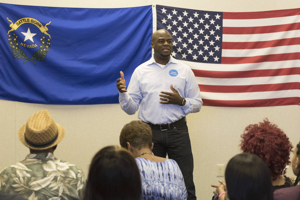 State Sen. Kelvin Atkinson speaks during the opening of Hillary Clinton's campaign office in North Las Vegas, Sunday, Aug. 28, 2016. Jason Ogulnik/Las Vegas Review-Journal