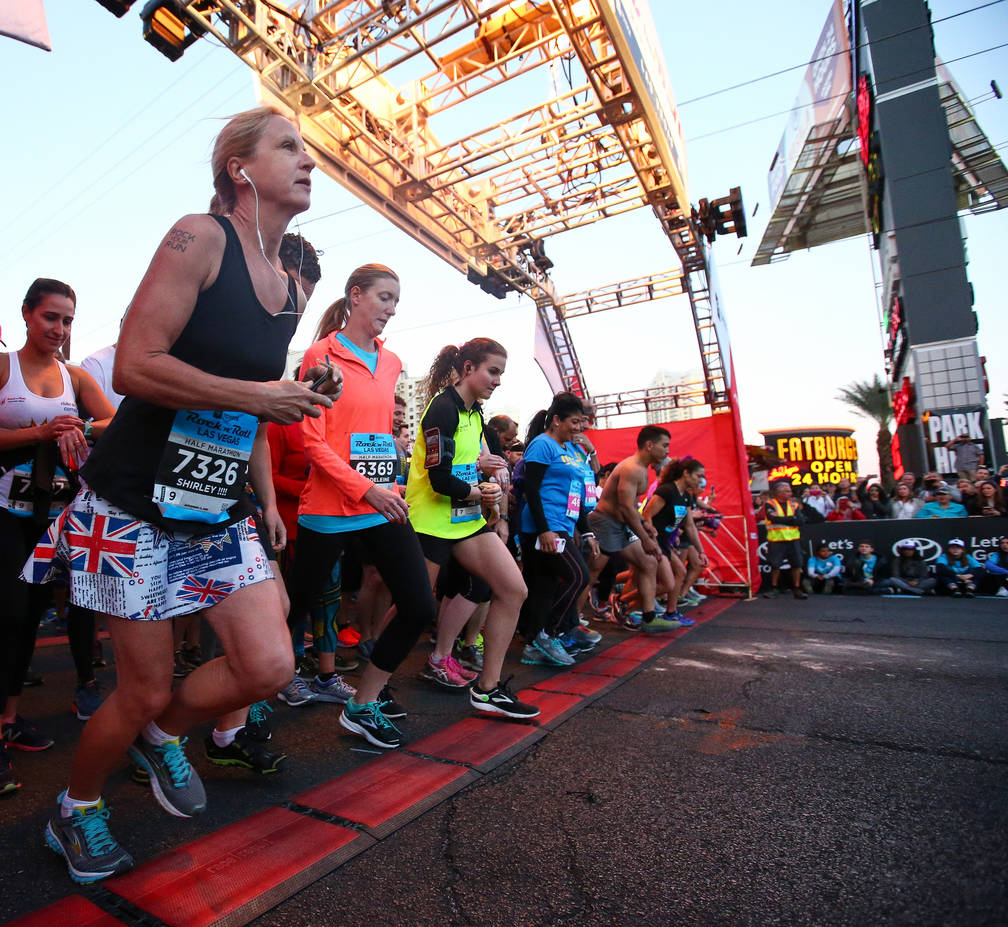 Runners take off from the starting line during the 2018 Rock 'n' Roll Marathon on the Strip in Las Vegas, Sunday,Nov. 11, 2018. Caroline Brehman/Las Vegas Review-Journal