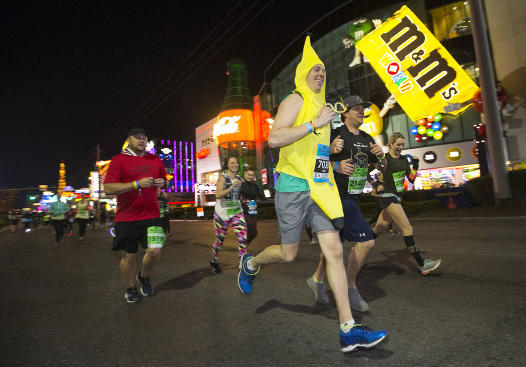 A runner in a banana costume participates in the 2018 Rock 'n' Roll Marathon on the Strip in Las Vegas on Sunday, Nov. 11, 2018. Richard Brian Las Vegas Review-Journal @vegasphotograph