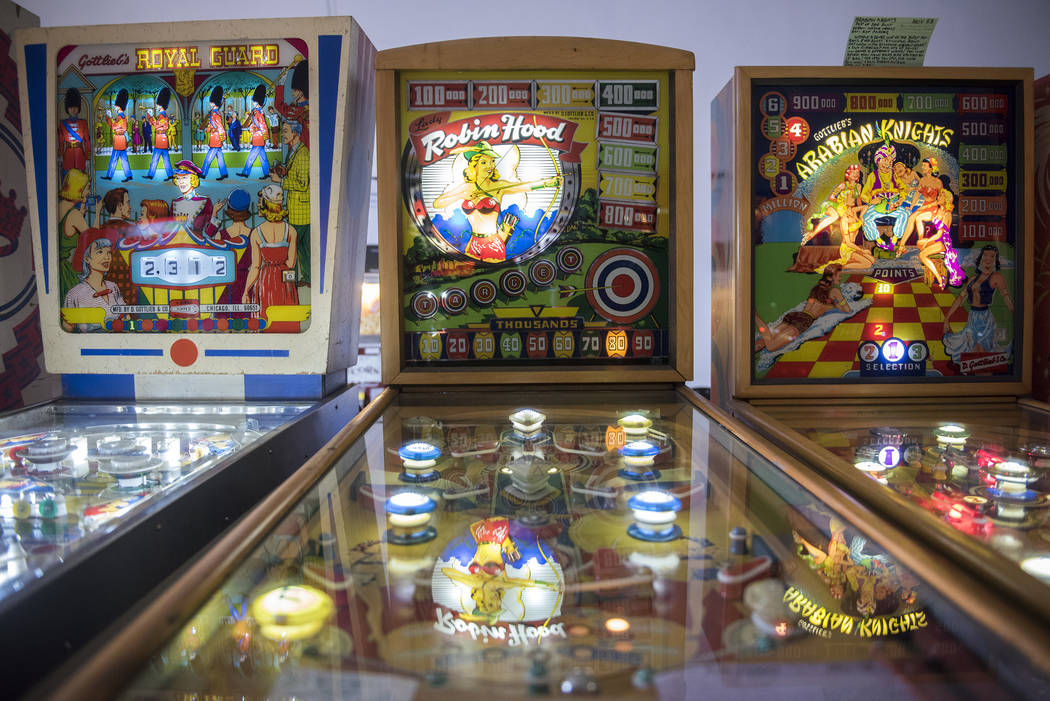 Vintage pinball machines, like Gottlieb's Lady Robin Hood, can be seen and played at the Pinball Hall of Fame at 1610 E. Tropicana Ave. in Las Vegas on Thursday, April 14, 2016. (Martin S. Fuentes ...