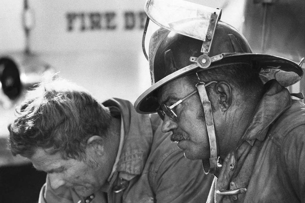 Clark County Firefighters Andy Anderson and Roy Welch are pictured at the November 21, 1980 MGM Grand Hotel fire. Over 200 firefighters responded to the blaze. Initial responders arrived on scene ...
