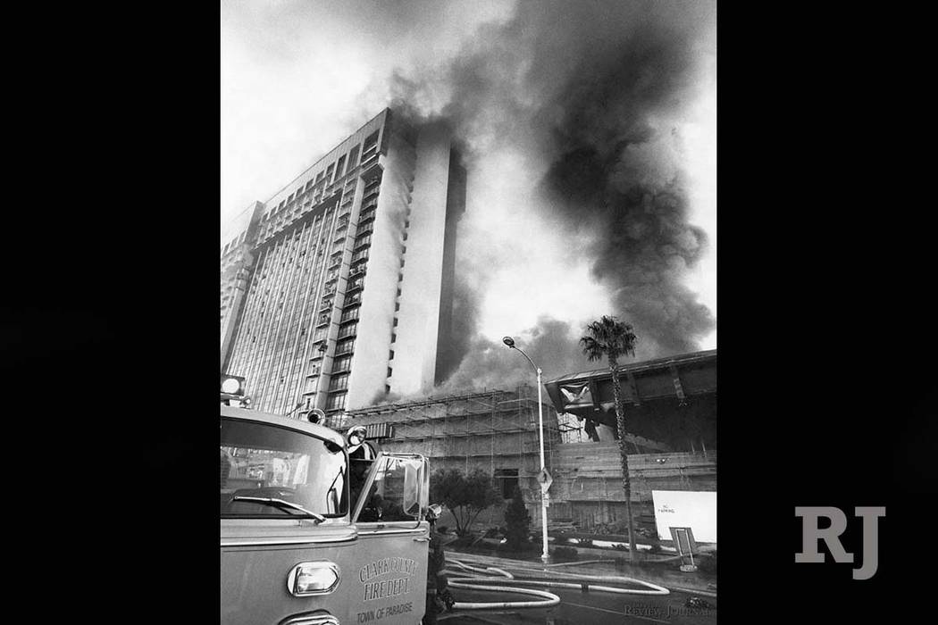 Fire raged through the MGM Grand Hotel on Friday November 21, 1980. (Gary Thompson/Las Vegas Review-Journal)