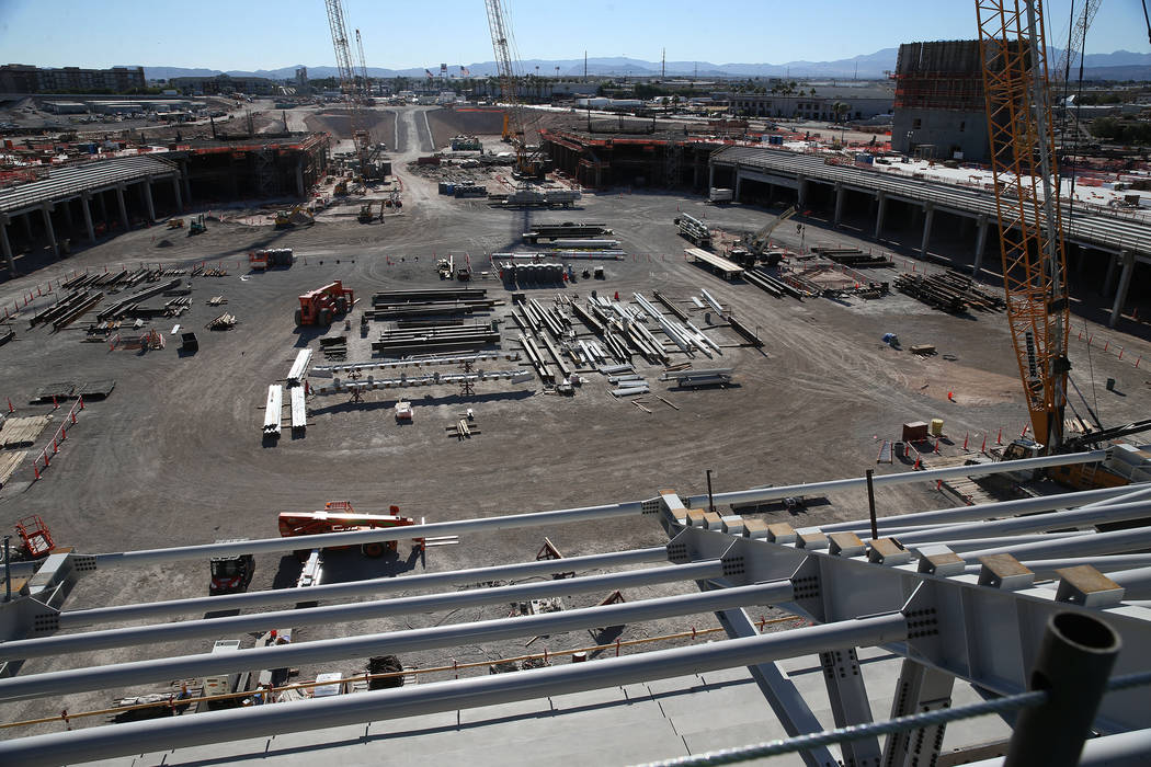 A quiet Raiders stadium construction site in Las Vegas as workers were off for the day in recognition of Veterans Day on Monday, Nov. 12, 2018. Erik Verduzco Las Vegas Review-Journal @Erik_Verduzco3