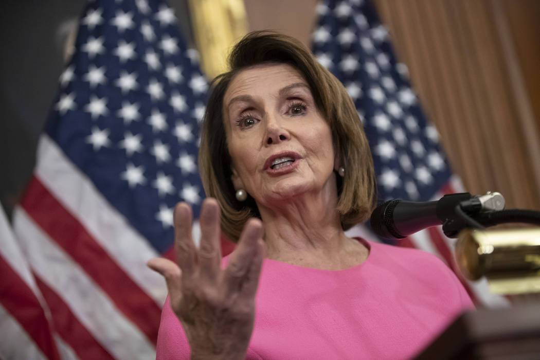 House Minority Leader Nancy Pelosi, D-Calif., speaks in during a news conference on Capitol Hill in Washington, Wednesday, Nov. 7, 2018. Pelosi says she's confident she will win enough support to ...