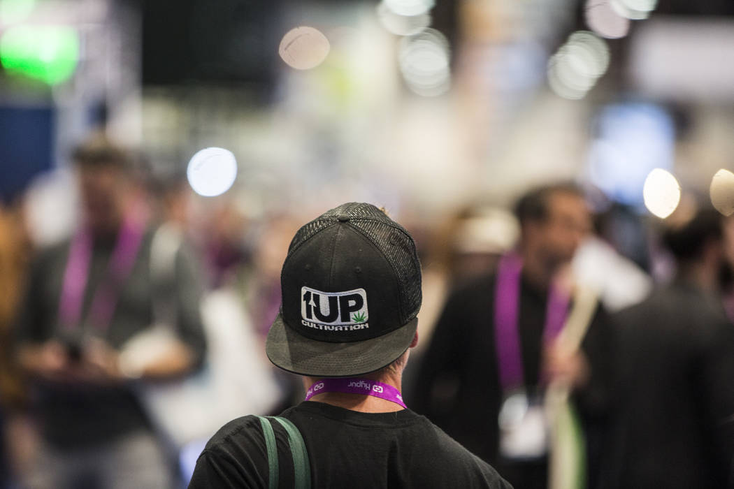 An attendee wears a hat for Up Cultivation LLC at MJBizCon on Wednesday, November 14, 2018, at the Las Vegas Convention Center, in Las Vegas. Benjamin Hager Las Vegas Review-Journal
