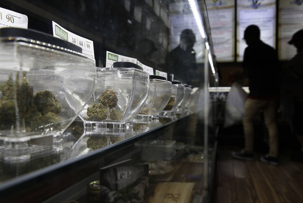 Marijuana is on display at 420 Sahara Wellness in Las Vegas on Aug. 1, 2018. (AP Photo/John Locher)