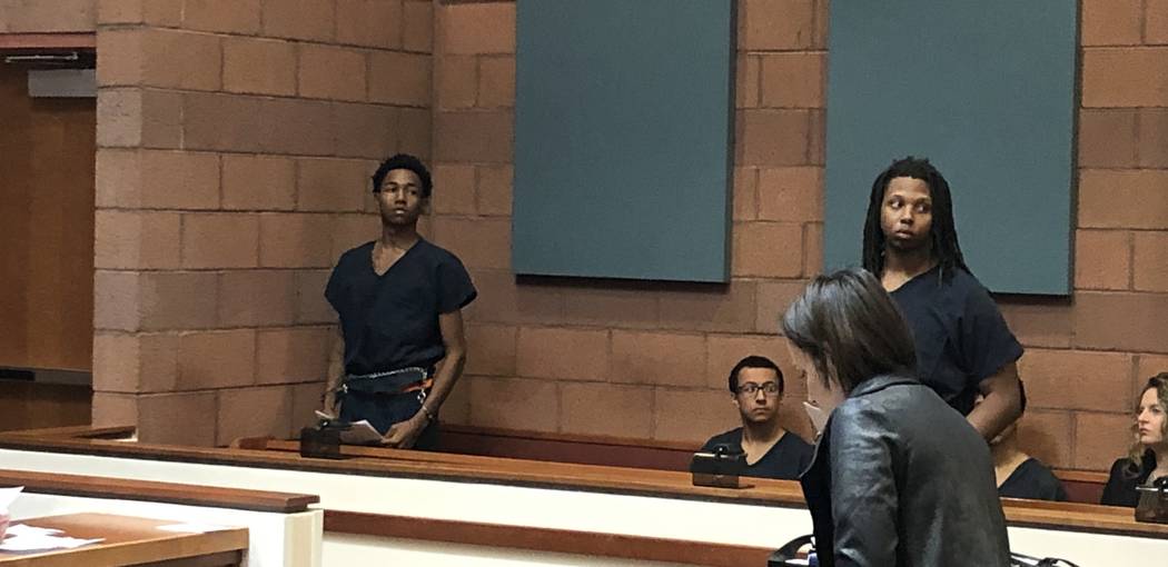 Damion Dill, left, and Jarquan Tiffith appear in North Las Vegas Justice Court on Wednesday, Nov. 14, 2018. (David Ferrara/Las Vegas Review-Journal)