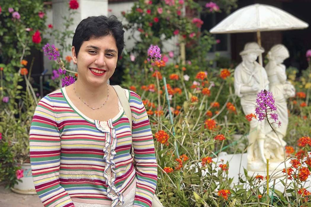 This September 2018 photo provided by Louis-Henri Merino shows Alaleh Azhir in Los Angeles. Azhir, a 21-year old senior at Johns Hopkins University in Maryland, is among the latest crop of America ...
