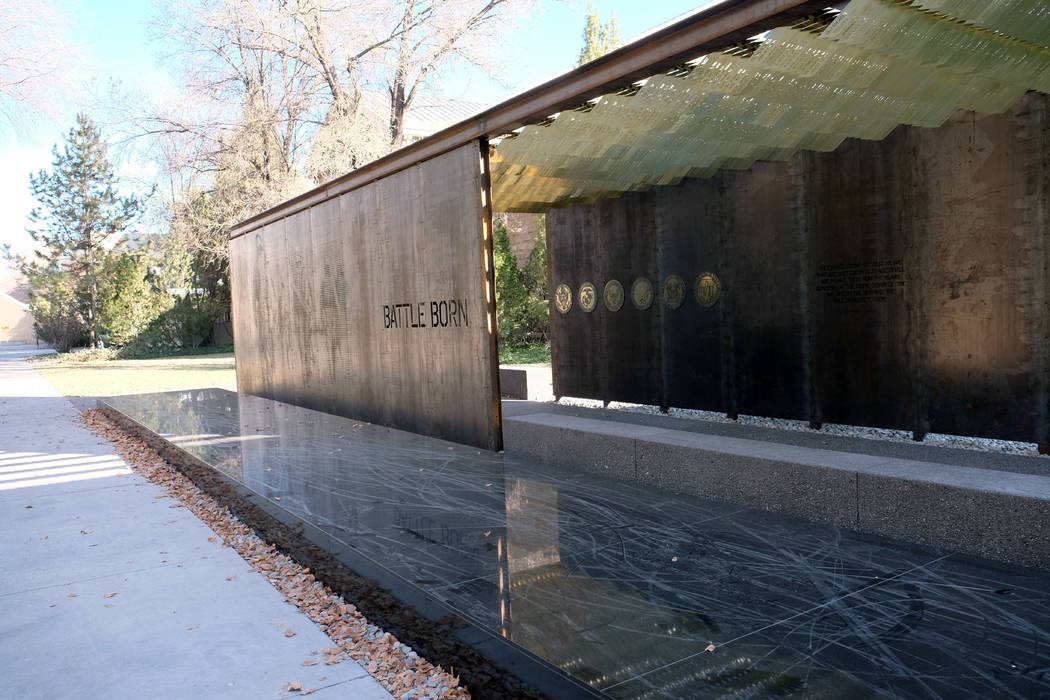 The state's new Battle Born Memorial on the state Capitol grounds in Carson City, dedicated Nov. 9, was defaced three days later by bicyclists and scooter riders. They left tire tracks and scuff m ...