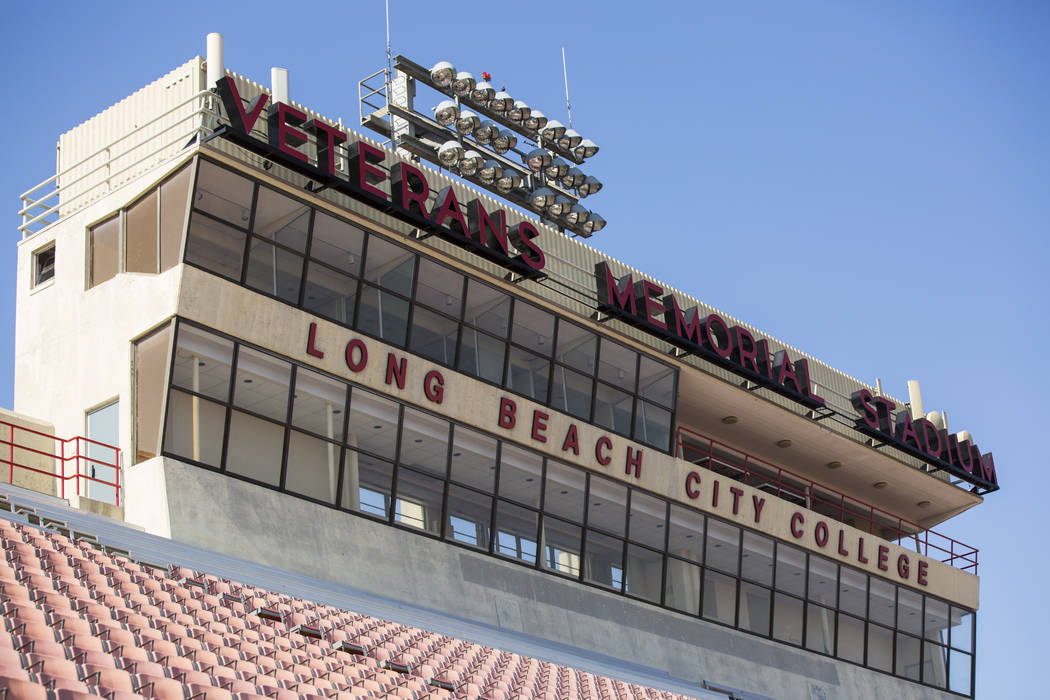 Veterans Memorial Stadium, former home of the Long Beach State football program, in Long Beach, Calif. on Tuesday, Oct. 30, 2018. The stadium is used by Long Beach City College football team along ...