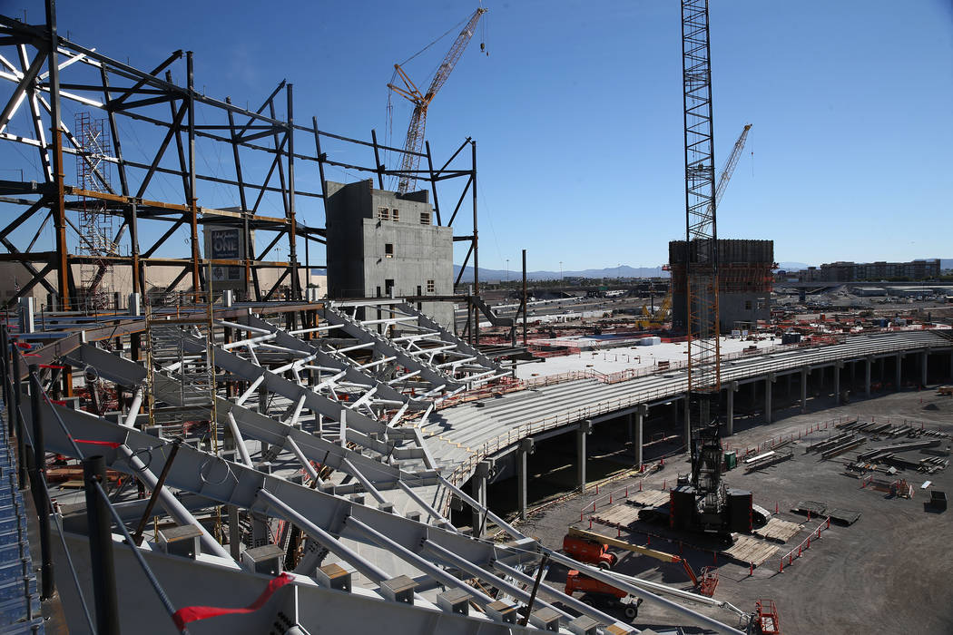 A quiet Raiders stadium construction site in Las Vegas as workers were off for the day in recognition of Veterans Day on Monday, Nov. 12, 2018. Erik Verduzco Las Vegas Review-Journal