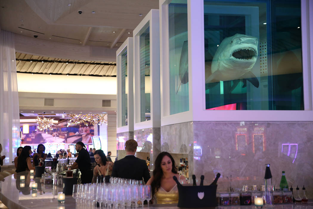 Damien Hirst's The Unknown, Explored, Explained, Exploded, shark art piece inside the renovated Palms hotel-casino in Las Vegas, Thursday, May 17, 2018. Erik Verduzco Las Vegas Review-Journal @Eri ...