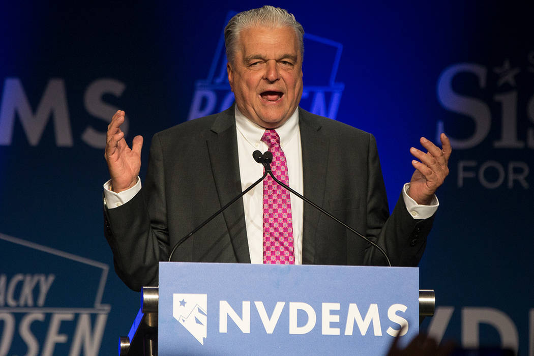 Gov.-elect Steve Sisolak delivers his victory speech at an election night watch party in Las Vegas, Tuesday, Nov. 7, 2018. (Benjamin Hager/Las Vegas Review-Journal)