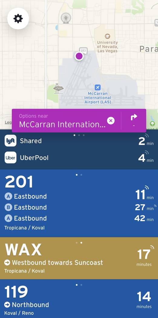 The Transit smart phone app allows users to plan a trip around Las Vegas by utilizing both RTC bus service and ride sharing options via its Transit+ feature. (Transit)