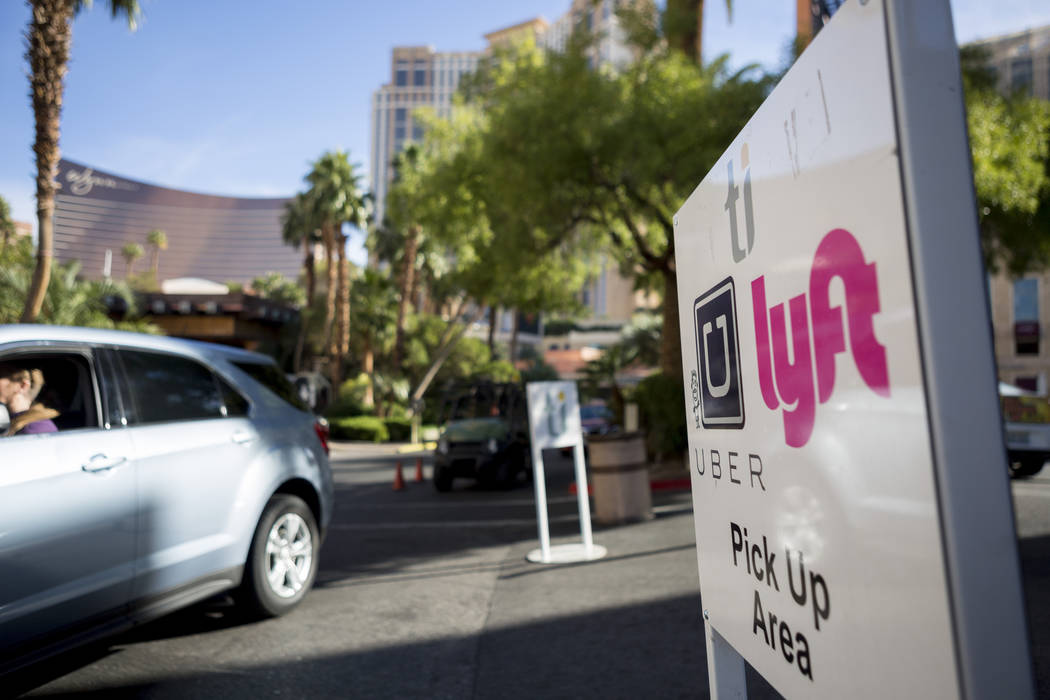Lyft driver Laury Stoeser drives to the Caesars ride-hailing pick-up location on the Las Vegas Strip, Wednesday, Nov. 29, 2017. (Elizabeth Brumley/Las Vegas Review-Journal) @EliPagePhoto