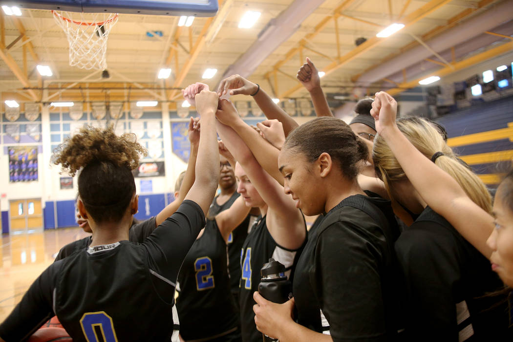 Sierra Vista High School's girls basketball varsity team cheers